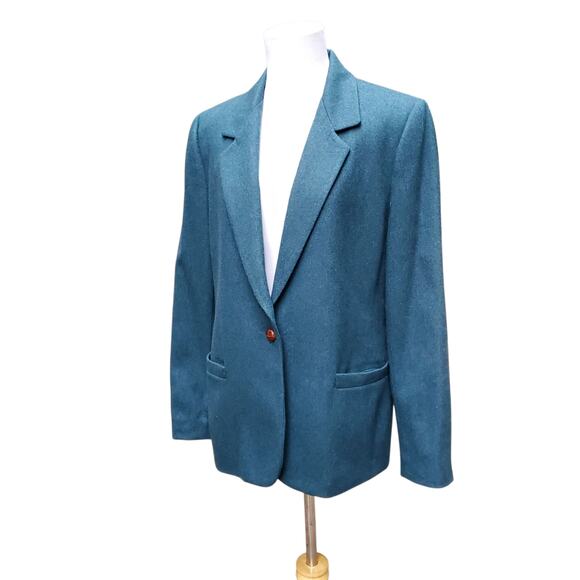 Vintage John Meyer Wool Poly Career Blazer Jacket Blue Teal Sz 14 - Picture 6 of 16